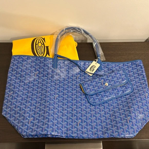希少【GOYARD】ブルー キャンバス SAINT LOUIS GM トートバッグ Goyard Saint Louis GM Bag